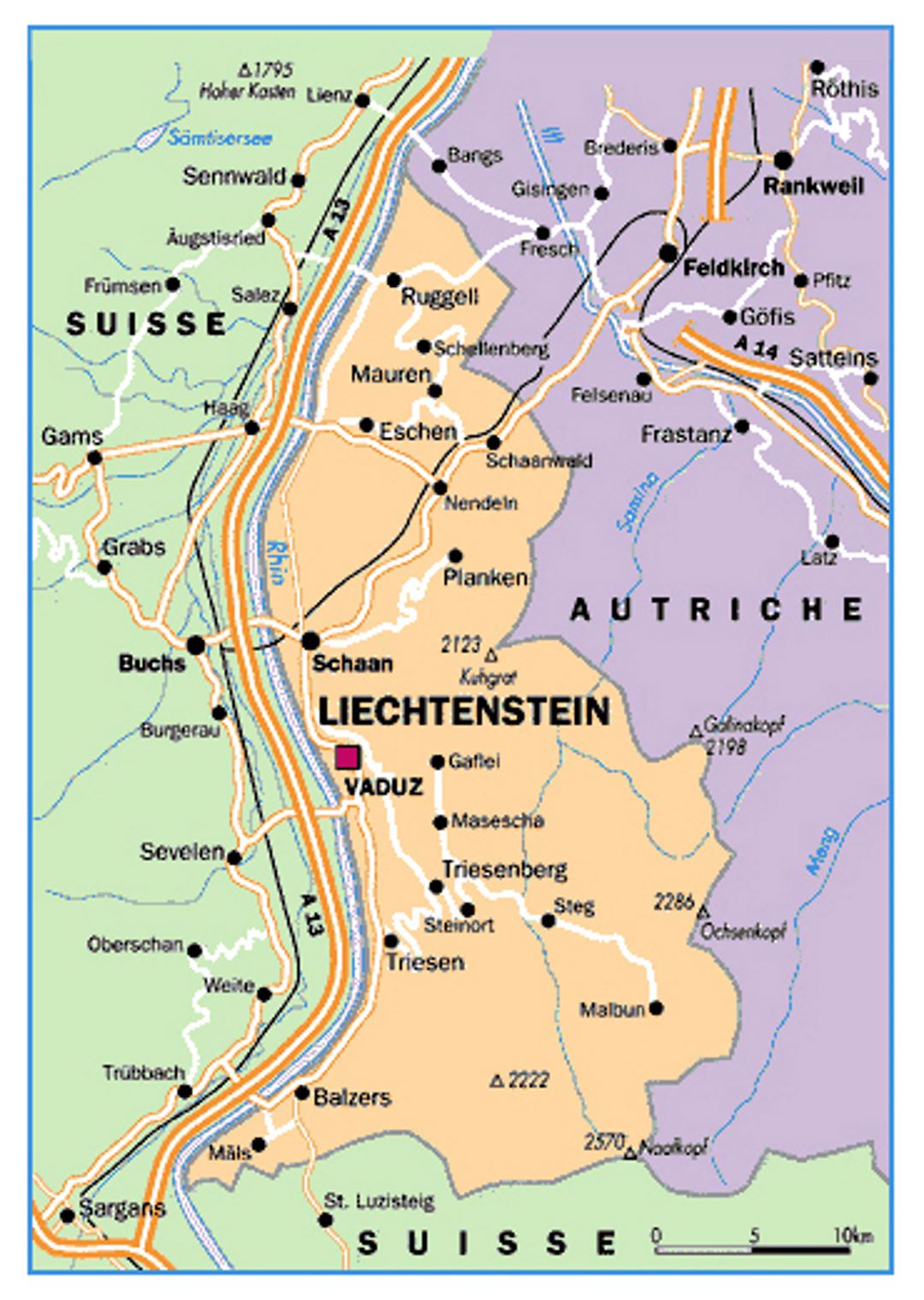 Малая политическая карта Лихтенштейна
