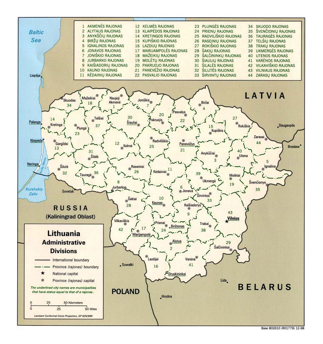 Детальная карта административных делений Литвы - 1998
