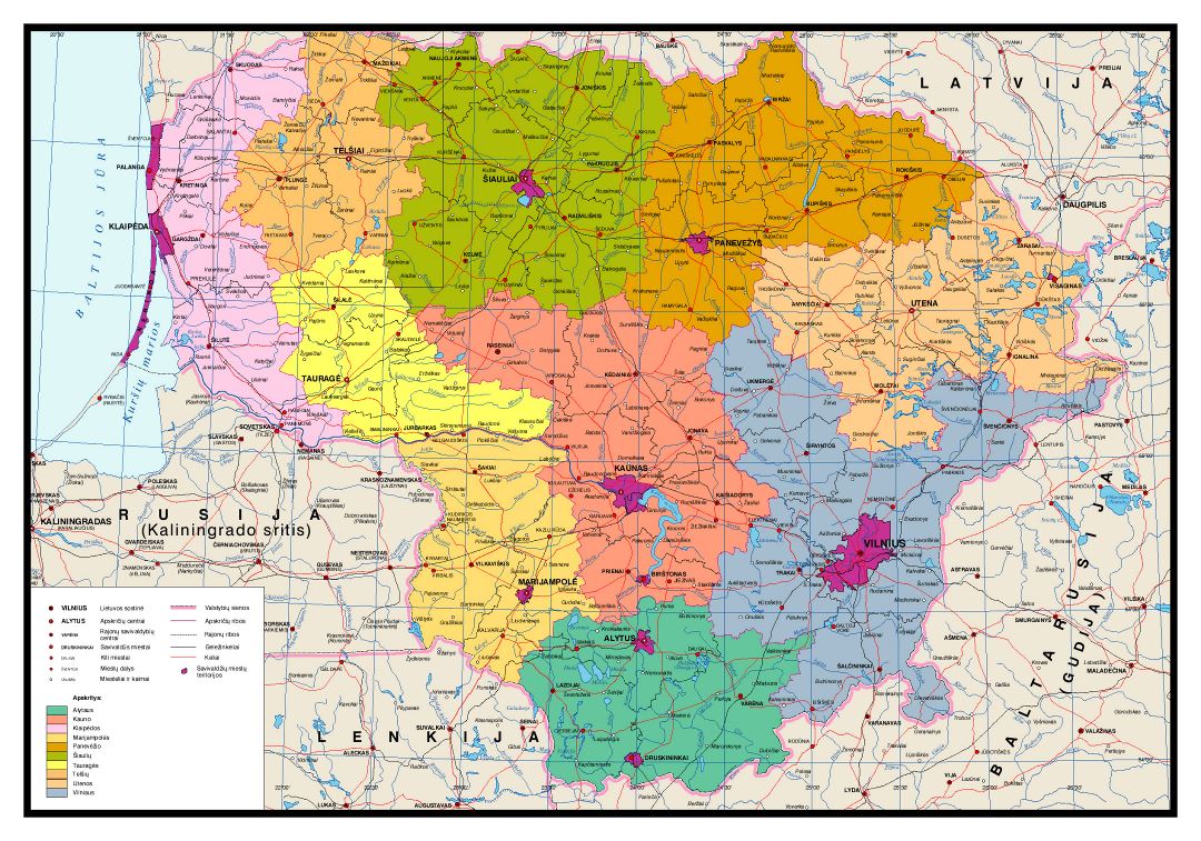 Большая административная карта Литвы