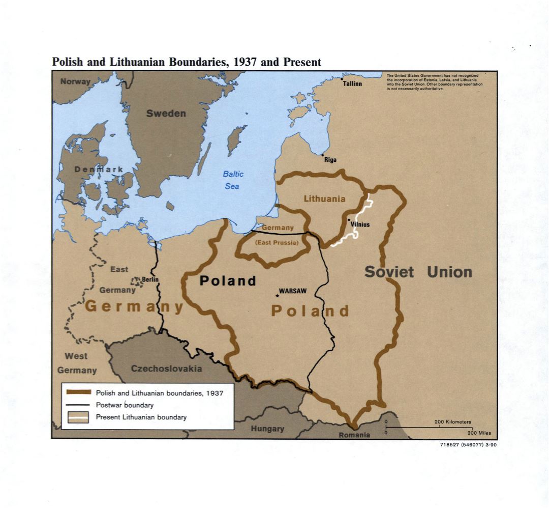 Большая детальная карта границ Польши и Литвы, 1937 и по настоящее время