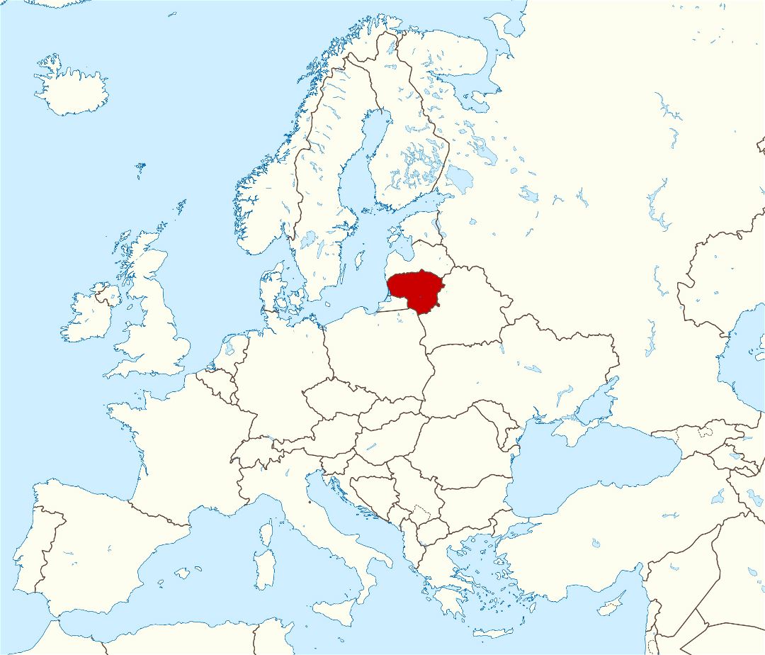 Большая карта расположения Литвы