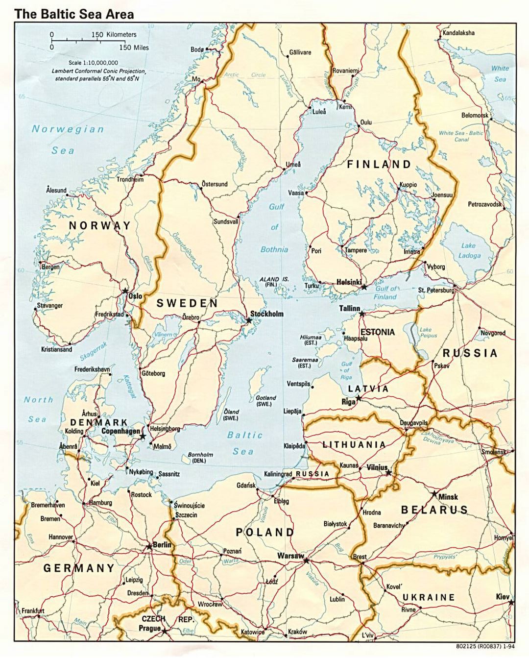 Большая карта района Балтийского моря - 1994