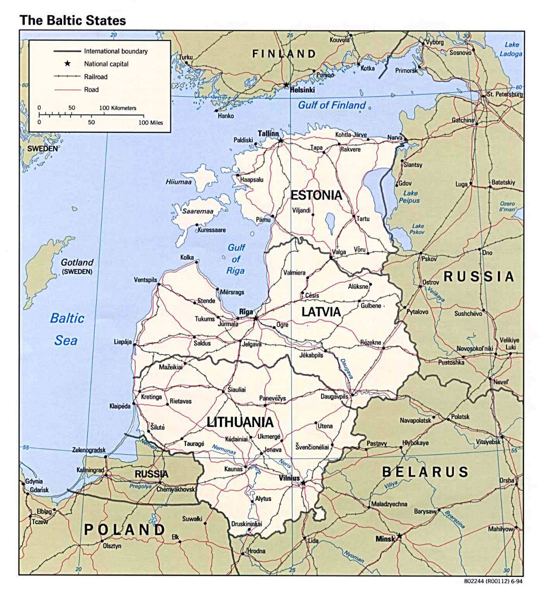Большая карта стран Балтии - 1994