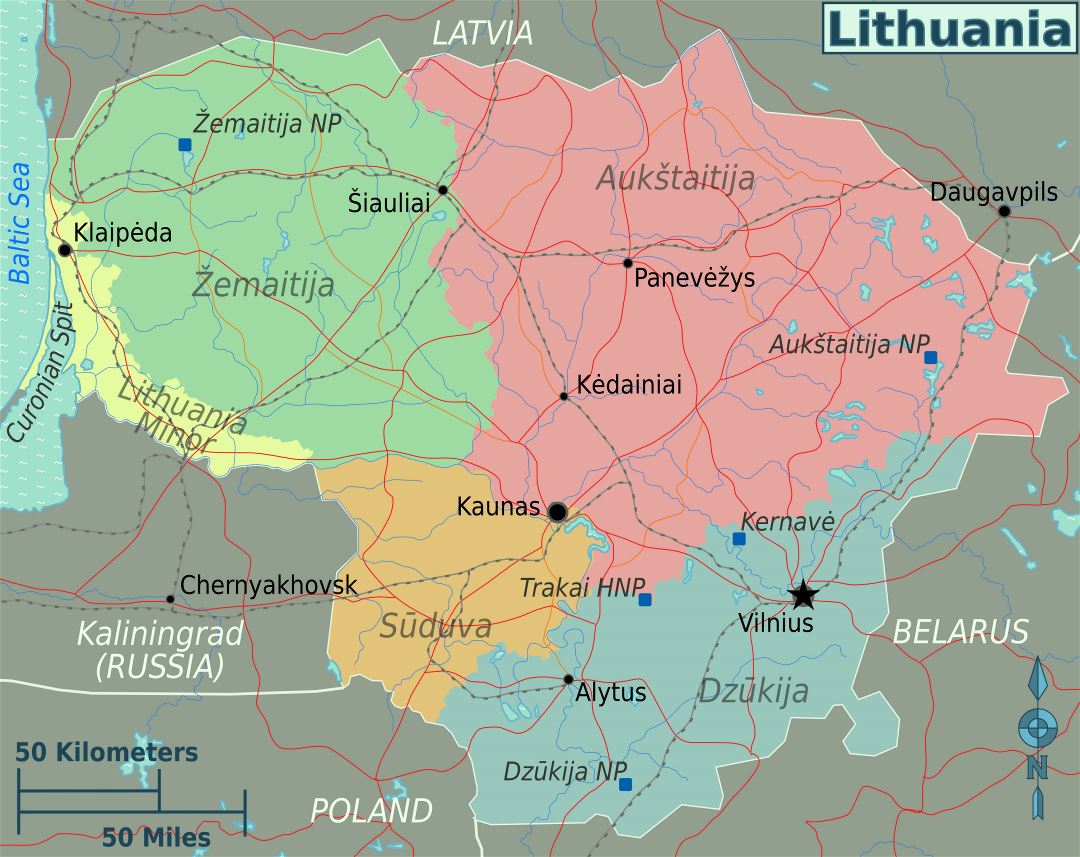 Большая карта регионов Литвы
