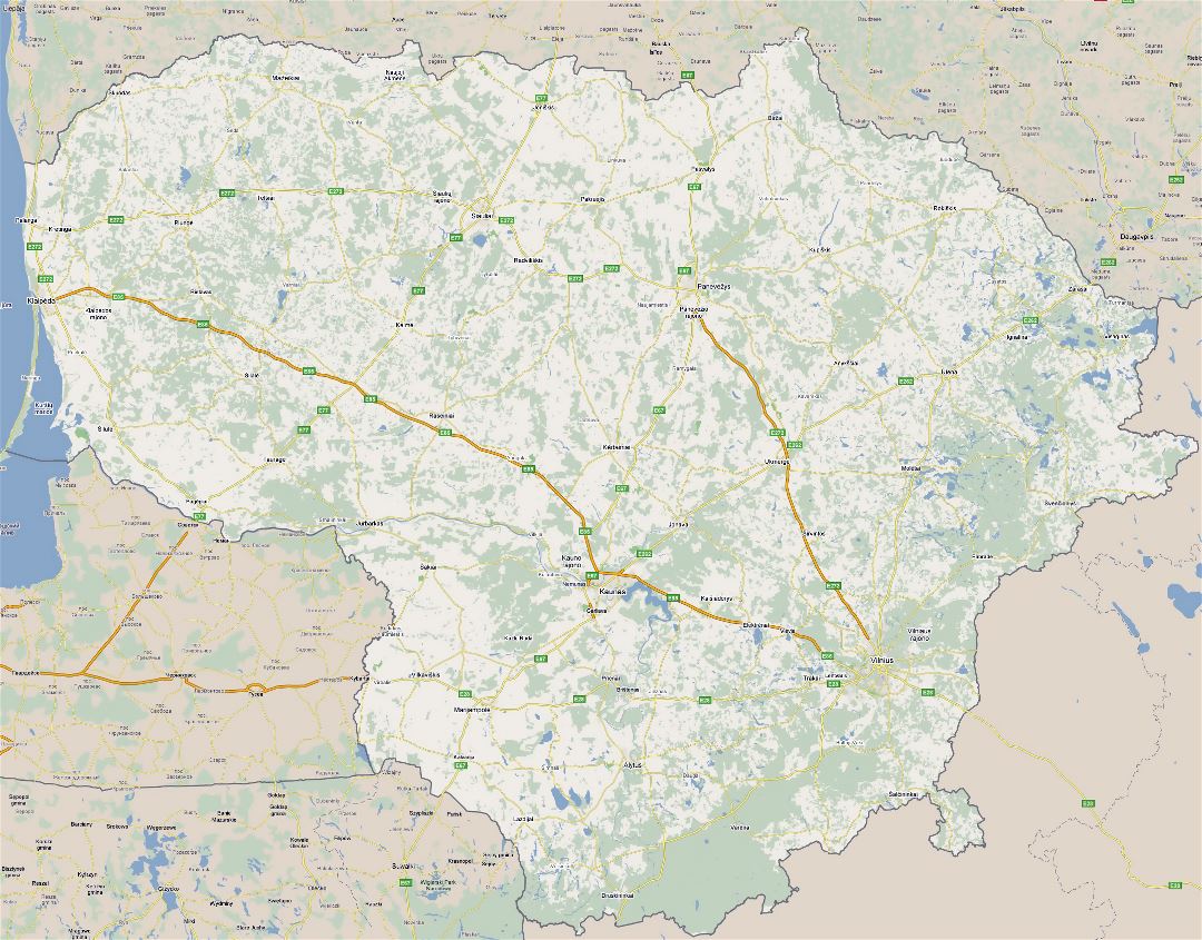 Большая карта дорог Литвы с городами