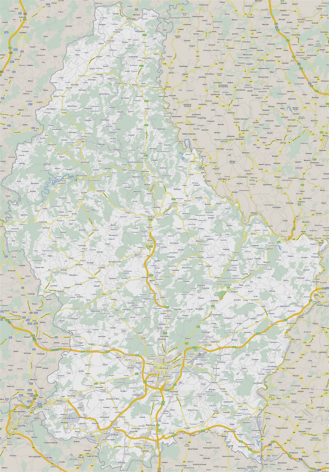 Большая детальная карта дорог Люксембурга со всеми городами