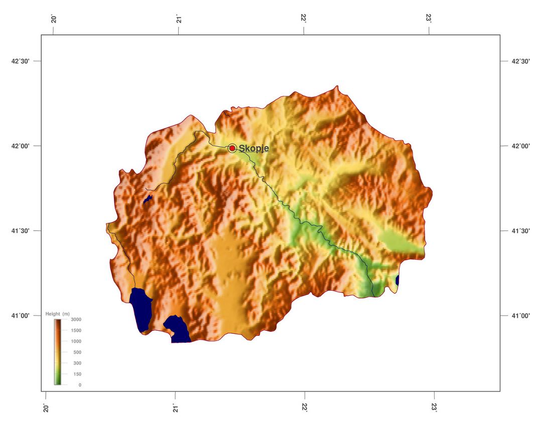 Большая карта высот Македонии