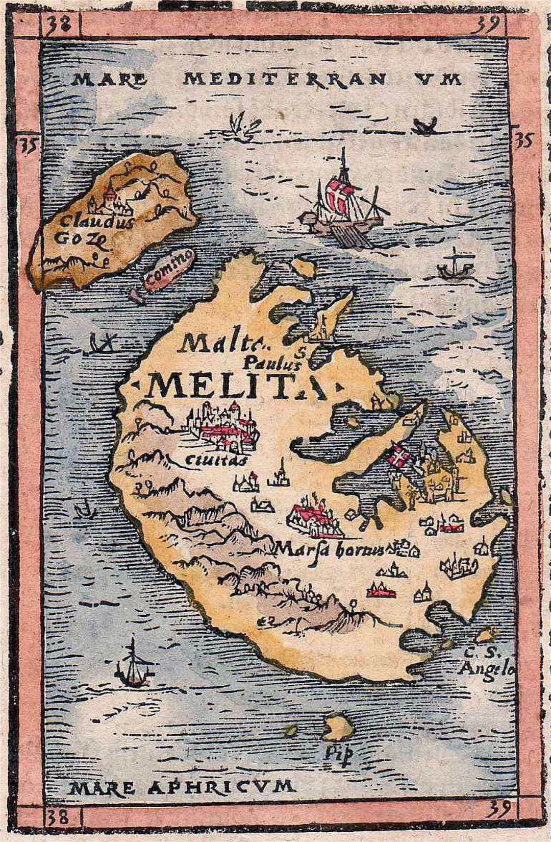 Детальная старая карта Мальты и Гозо