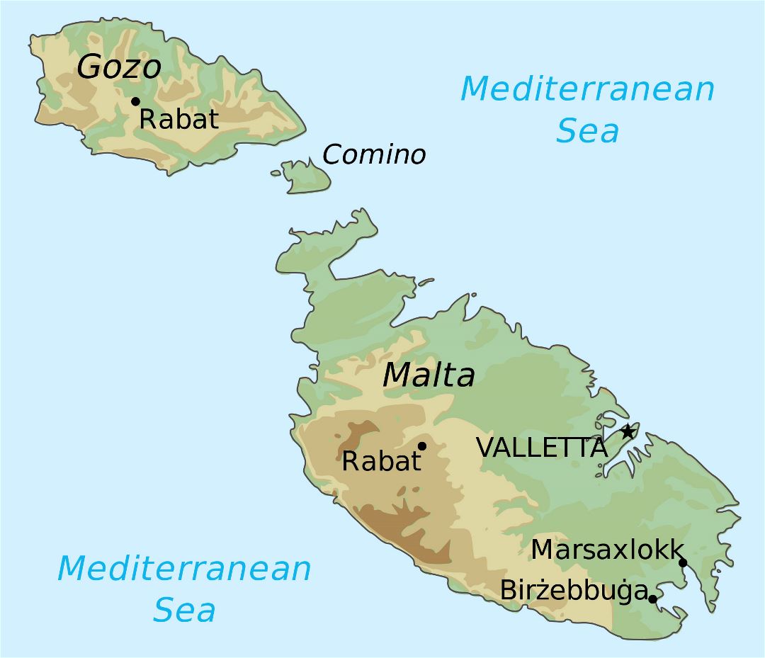 Большая детальная карта высот Мальты и Гозо