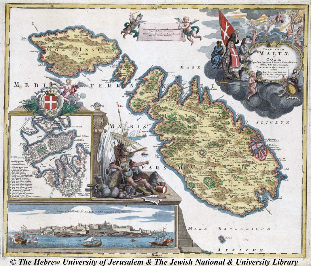 Большая детальная старая карта Мальты и Гозо - 1720