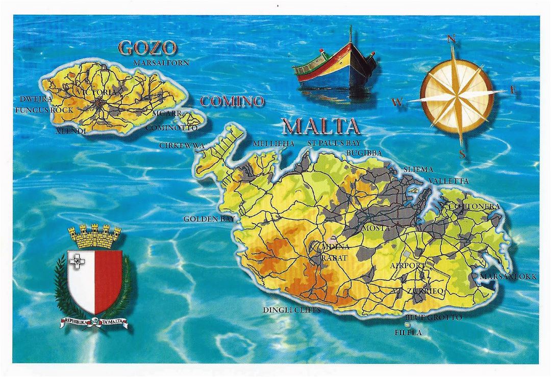 Большая туристическая карта Мальты