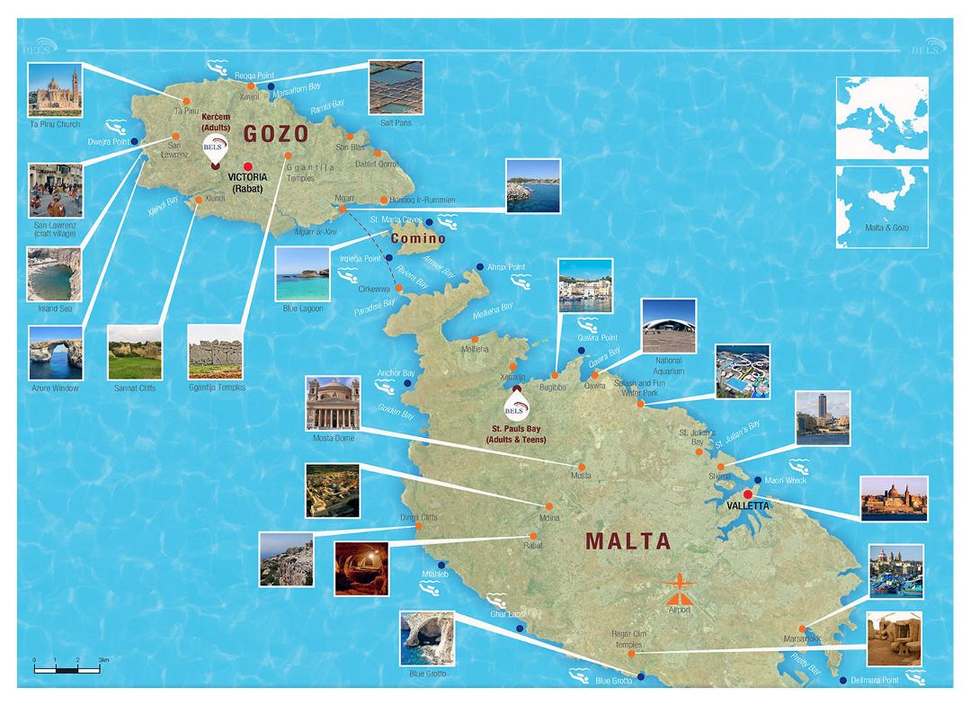 Большая туристическая карта Мальты и Гозо