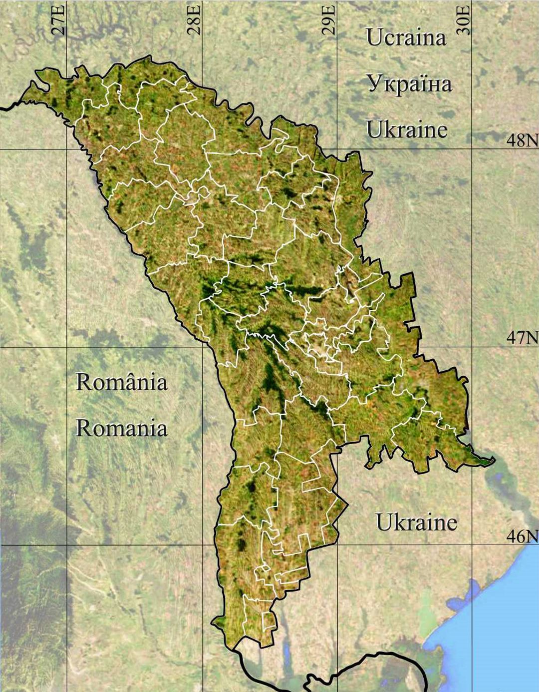 Детальная карта Молдовы с рельефом и административными делениями