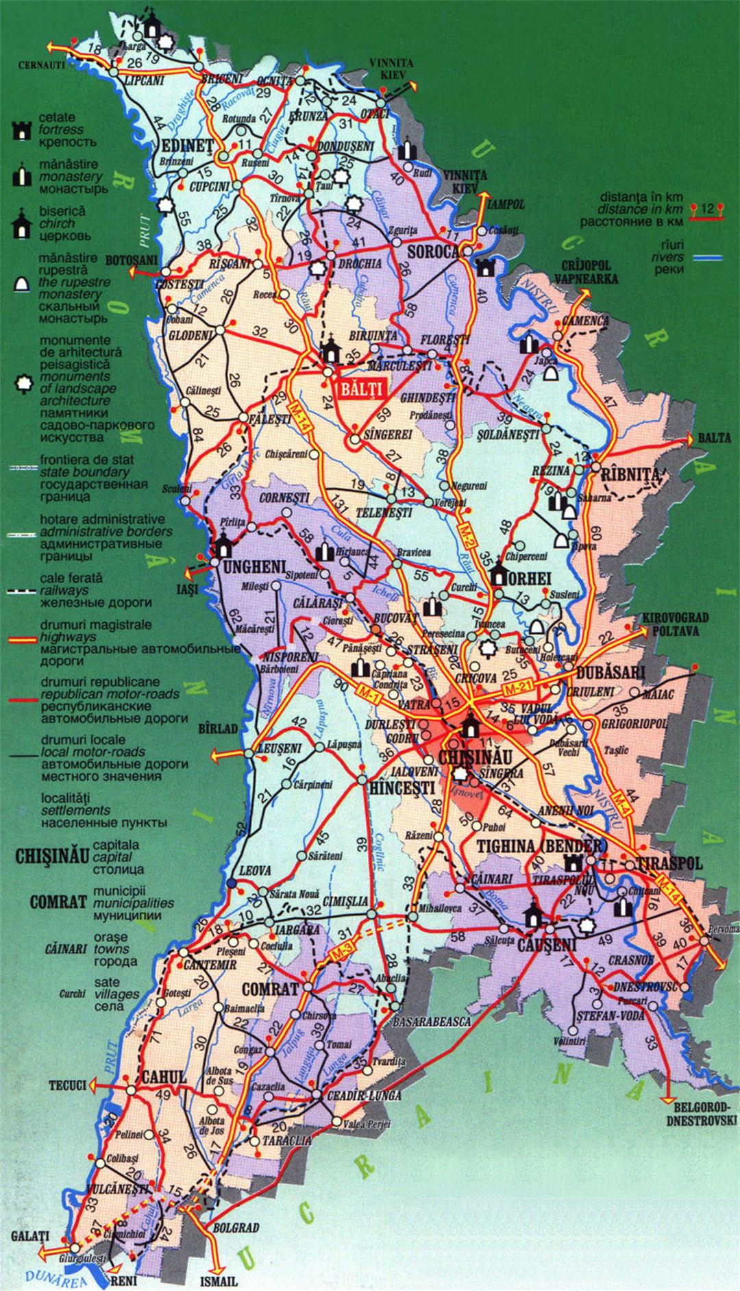 Детальная туристическая карта Молдовы
