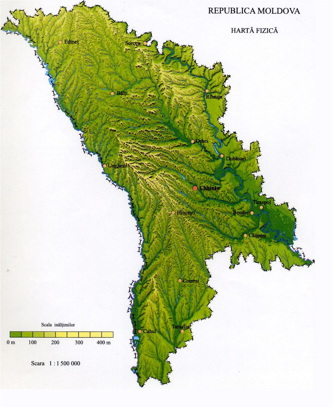 Большая детальная карта рельефа Молдовы
