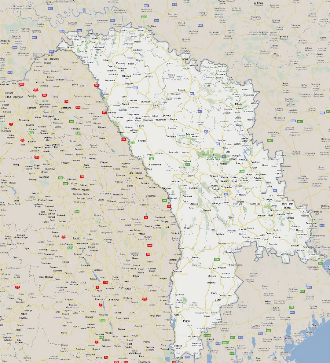 Большая карта дорог Молдовы со всеми городами