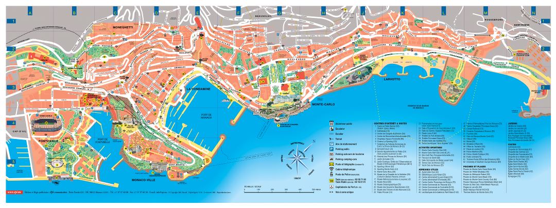 Большая детальная туристическая карта Монако