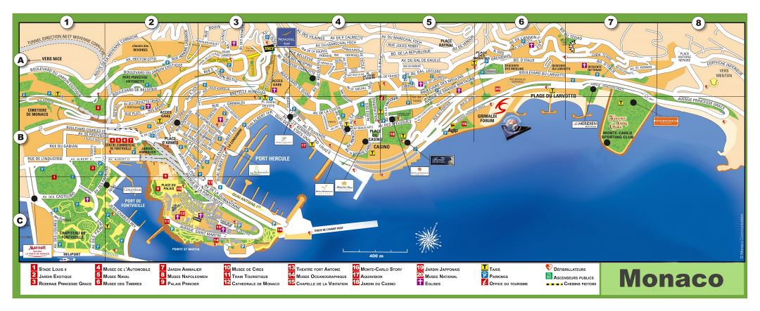 Большая детальная туристическая карта Монако с названиями улиц