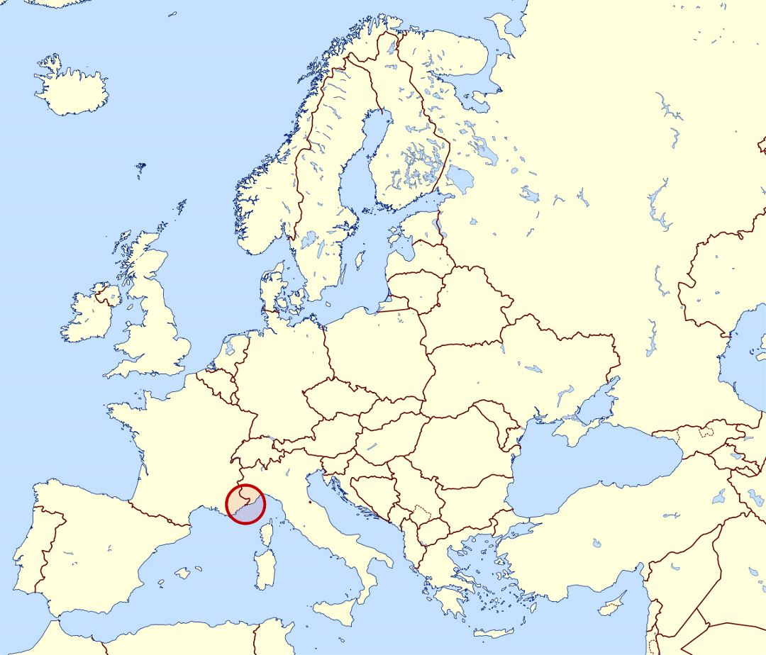 Большая карта расположения Монако в Европе