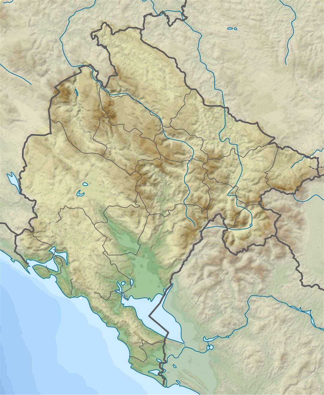 Большая карта высот Черногории
