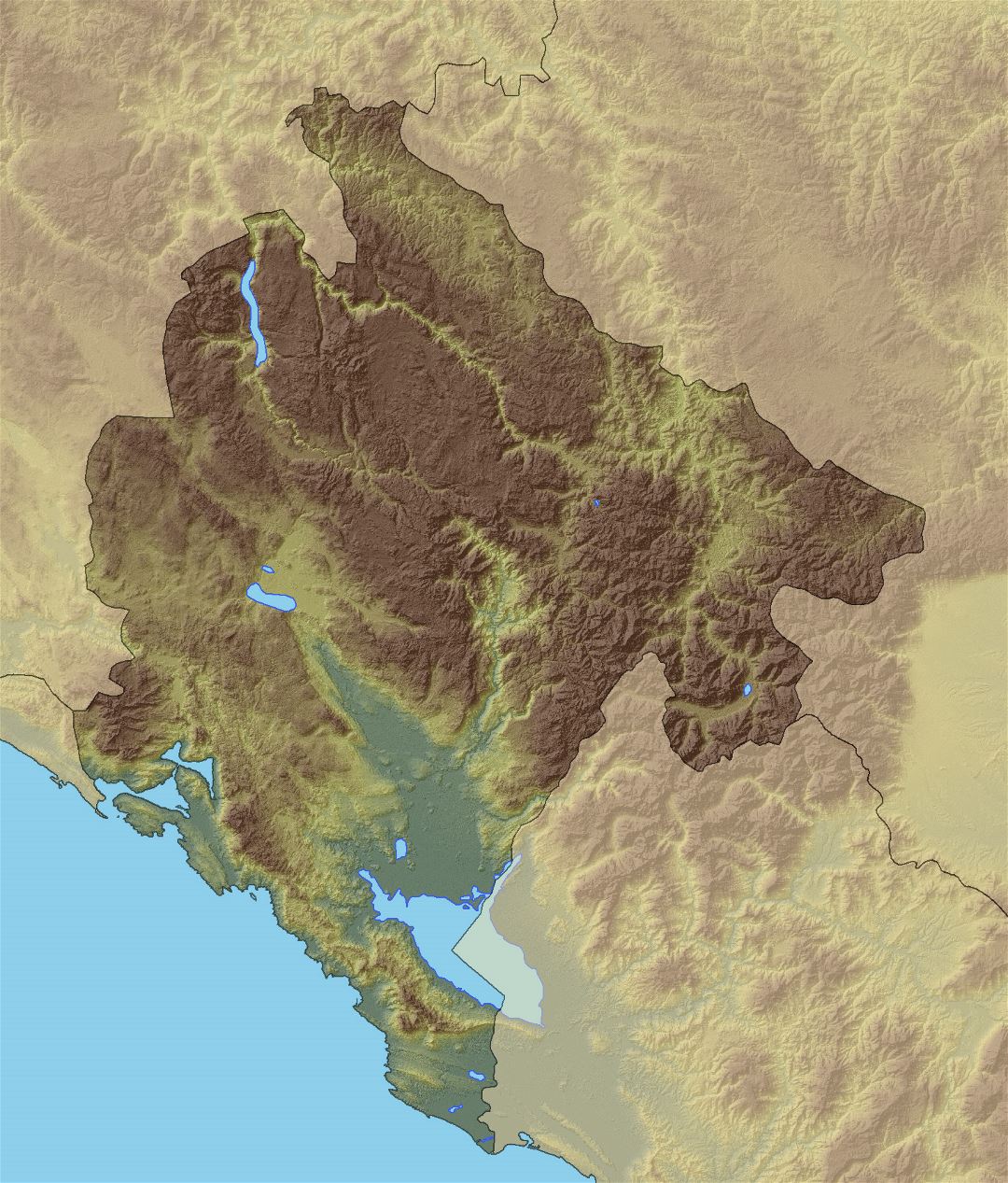 Большая карта рельефа Черногории