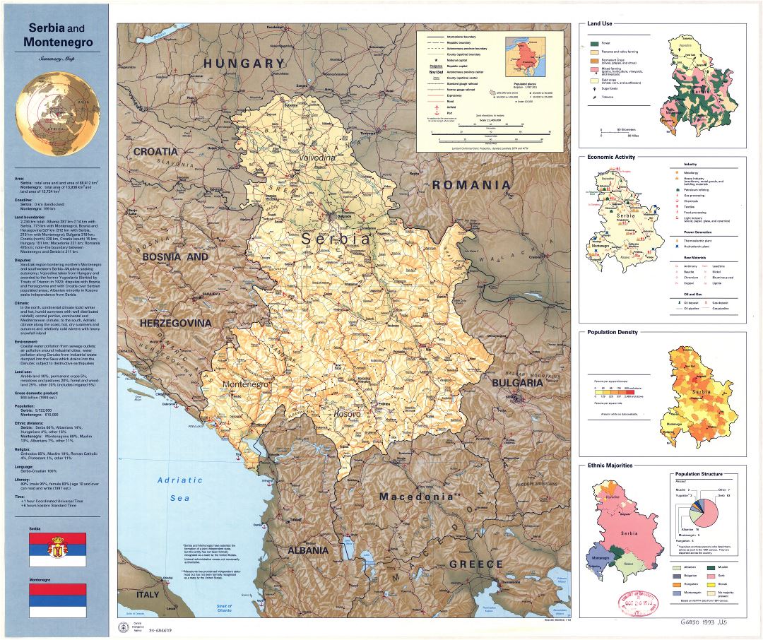 Крупномасштабная сводная карта Сербии и Черногории - 1993