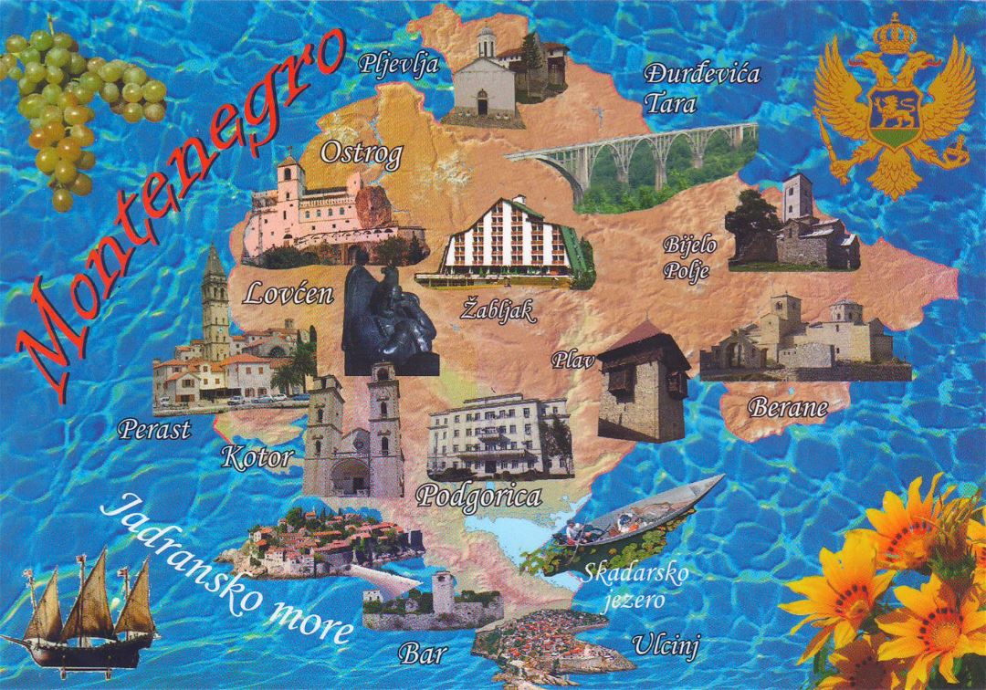 Крупная туристическая карта Черногории