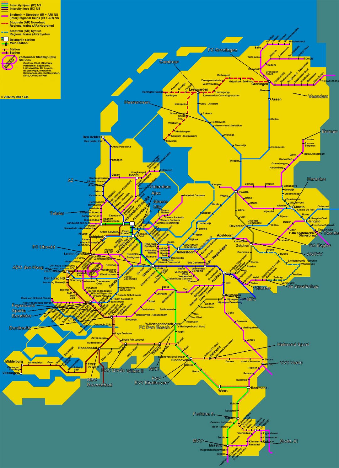 Детальная карта поездов Нидерландов (Голландия)