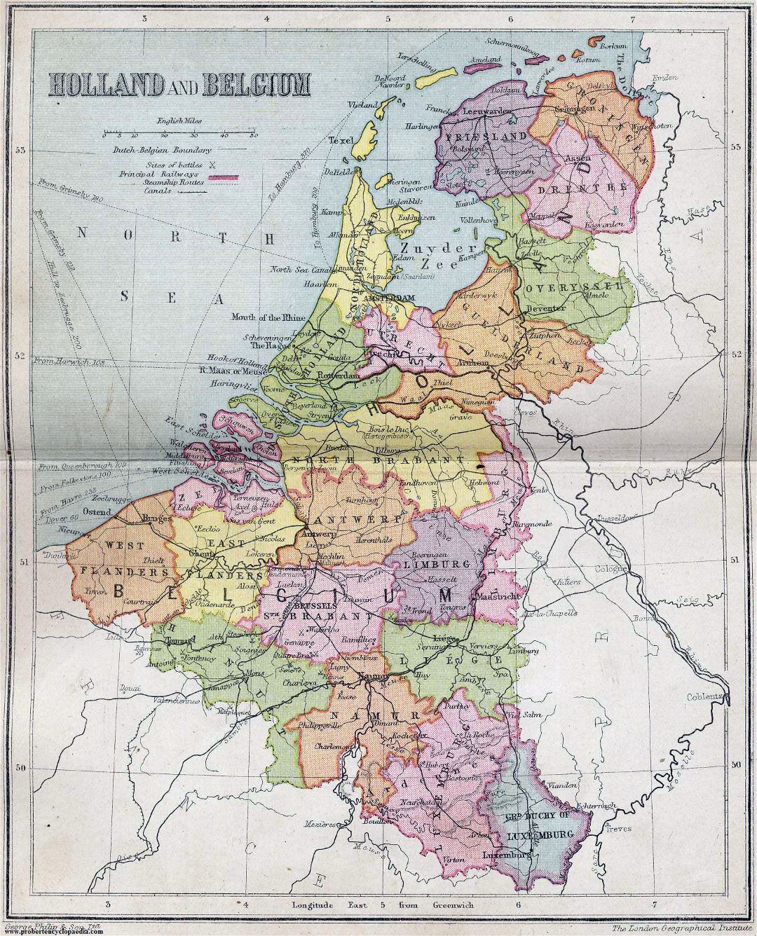 Большая детальная старая политическая и административная карта Нидерландов и Бельгии - 1911