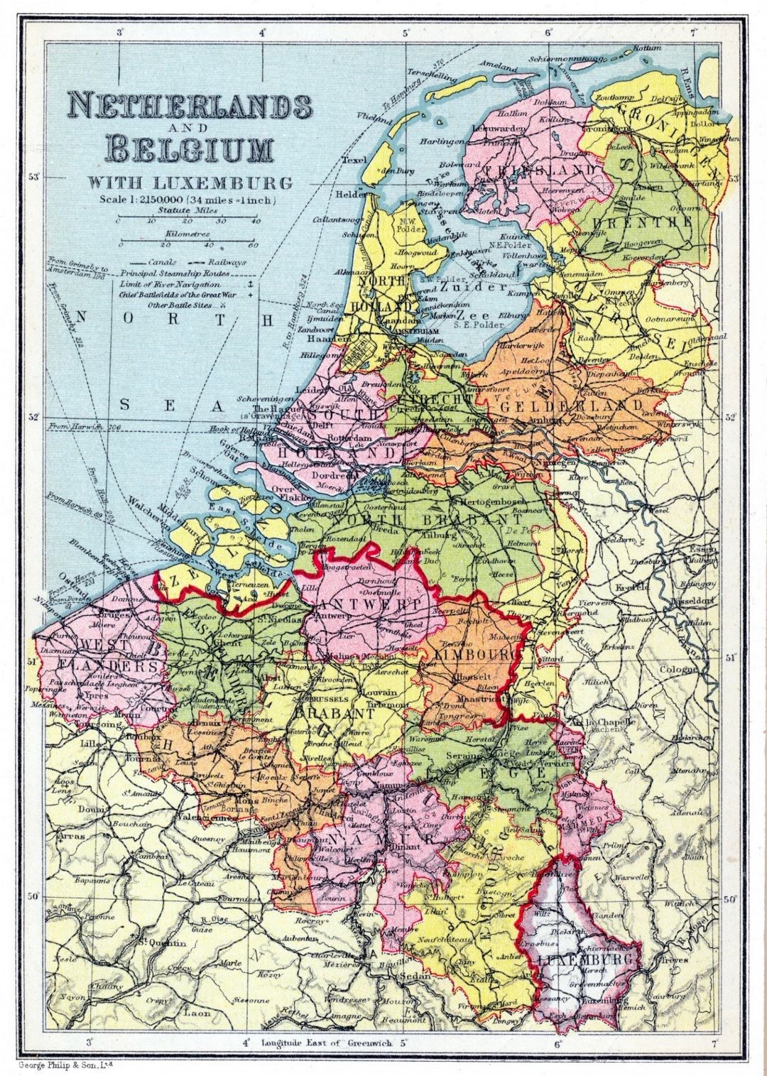Большая детальная старая политическая и административная карта Нидерландов и Бельгии