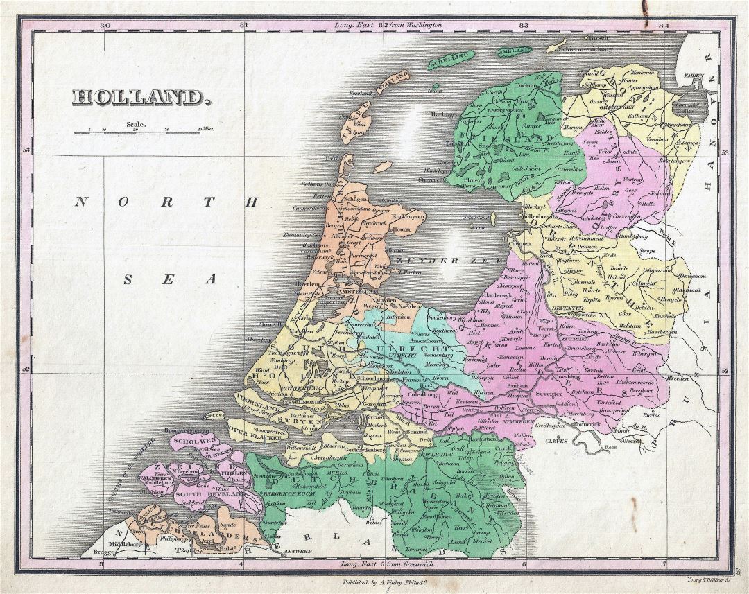 Большая детальная старая политическая и административная карта Нидерландов с городами - 1827