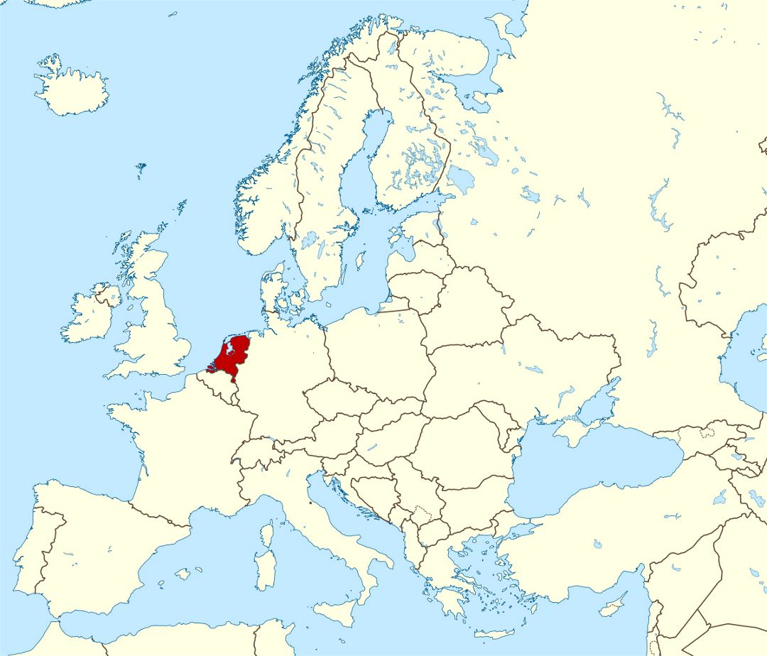 Большая карта расположения Нидерландов в Европе