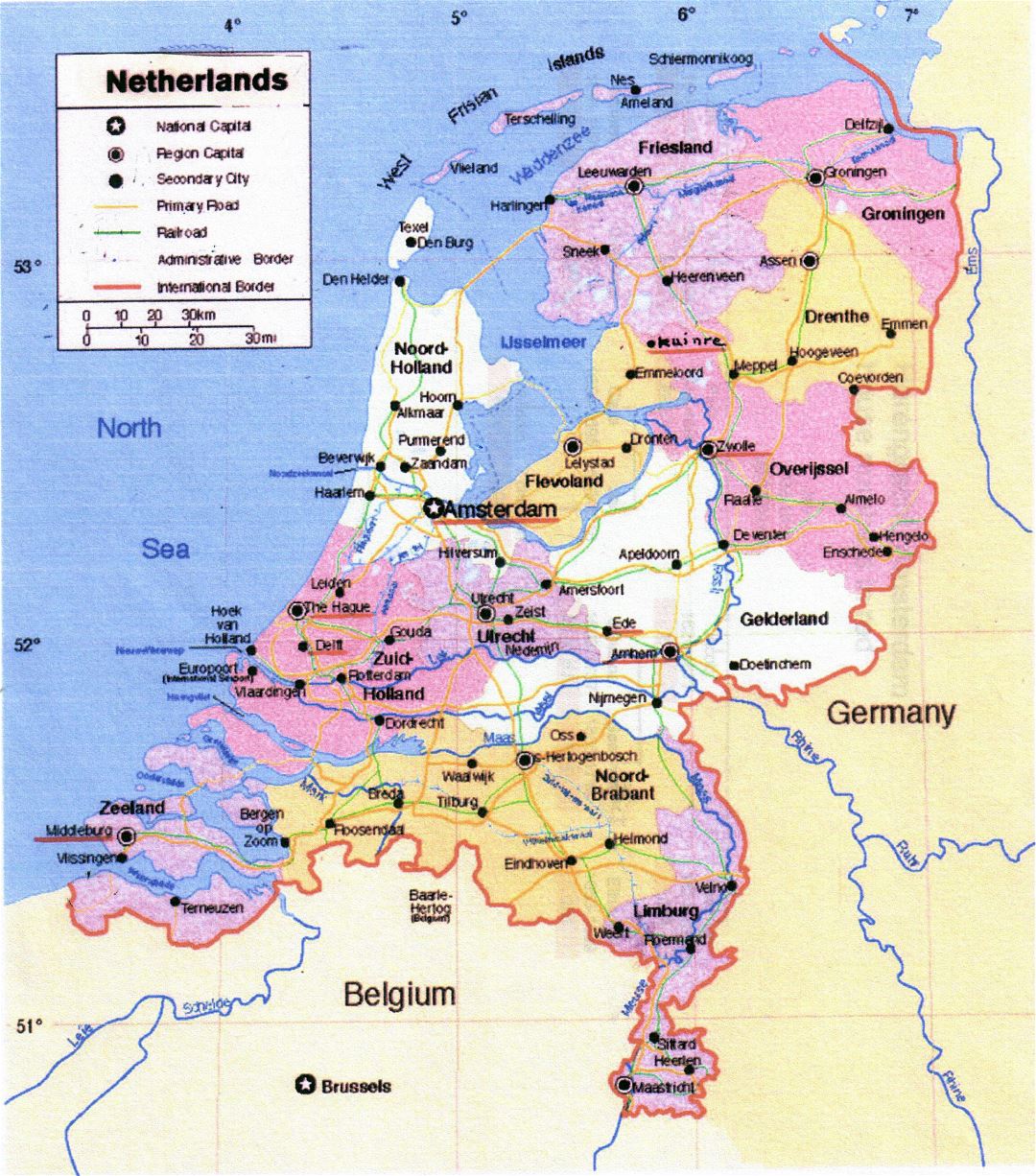 Большая политическая и административная карта Нидерландов