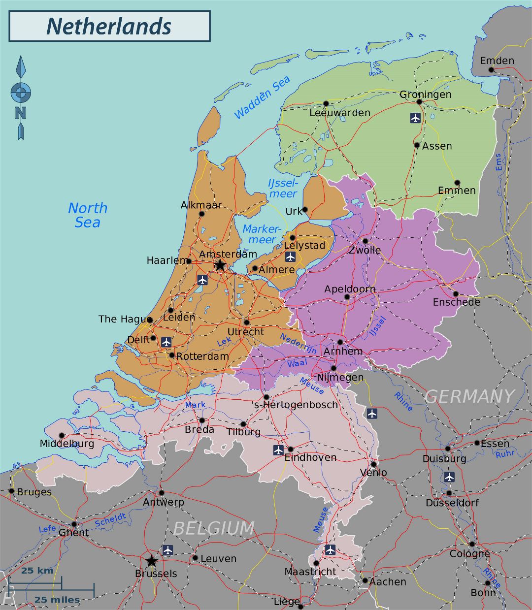 Большая карта регионов Нидерландов