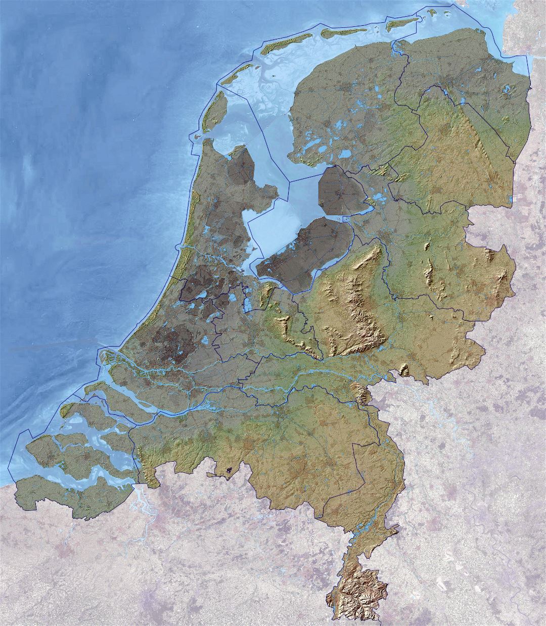 Большая карта рельефа Нидерландов