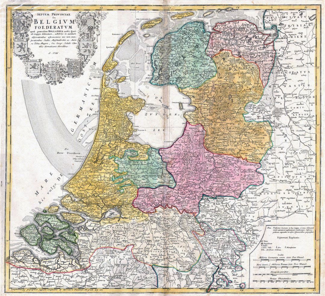 Крупномасштабная старая карта Нидерландов (Голландия) - 1748