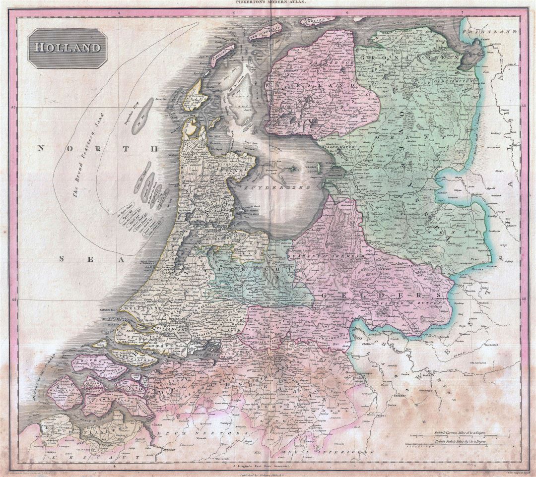 Крупномасштабная старая политическая и административная карта Голландии - 1818