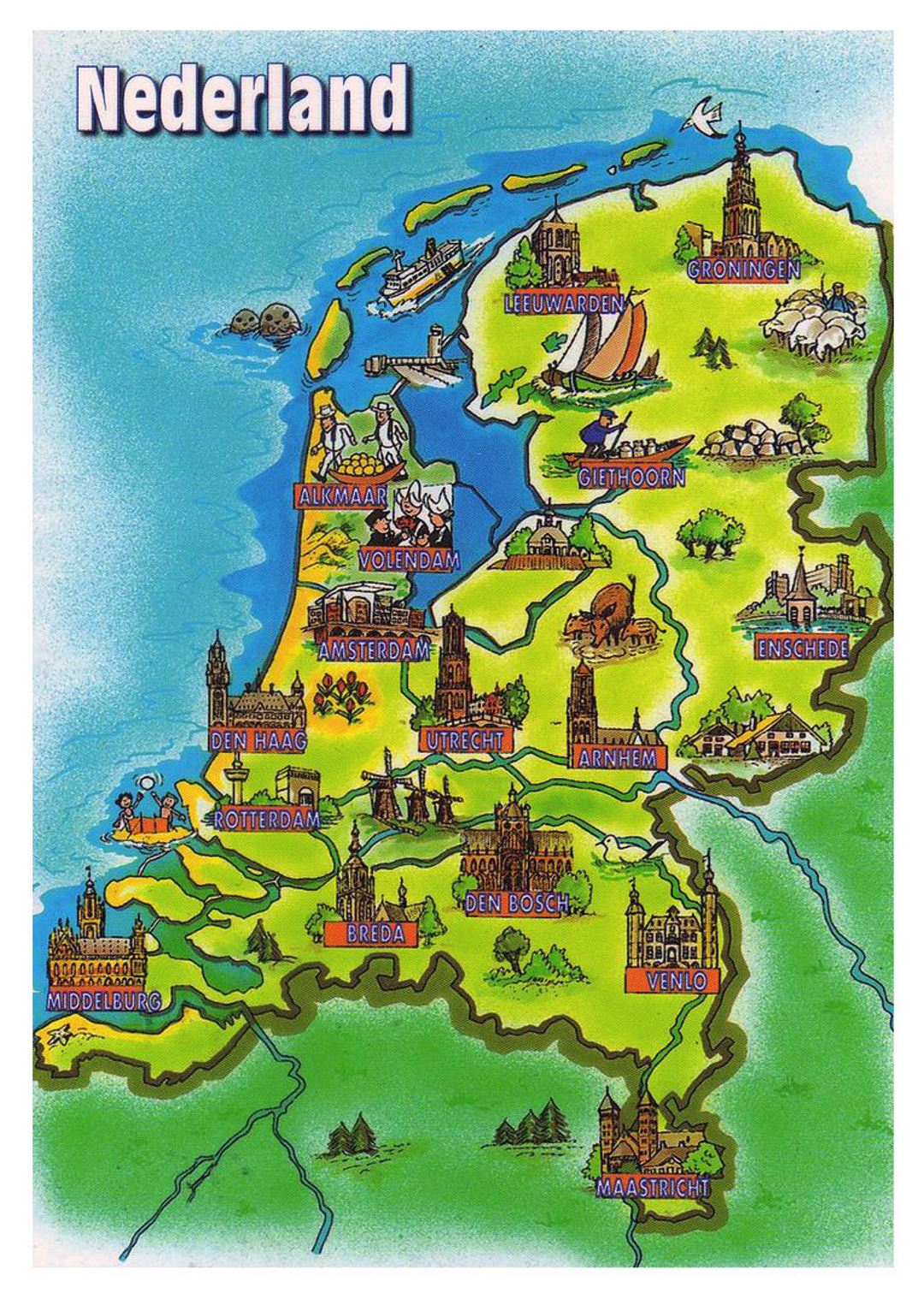 Туристическая иллюстрированная карта Нидерландов