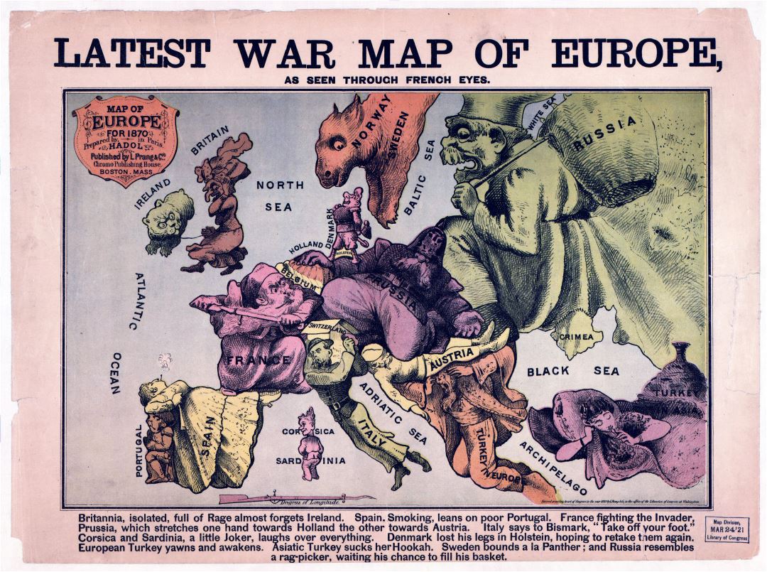Большая детальная карта Европы последней войны - 1835-1875