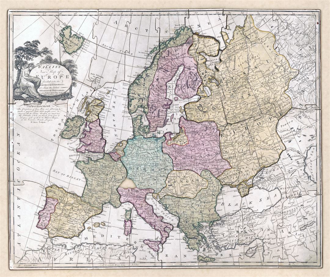 Большая подробная старая карта Европы - 1814