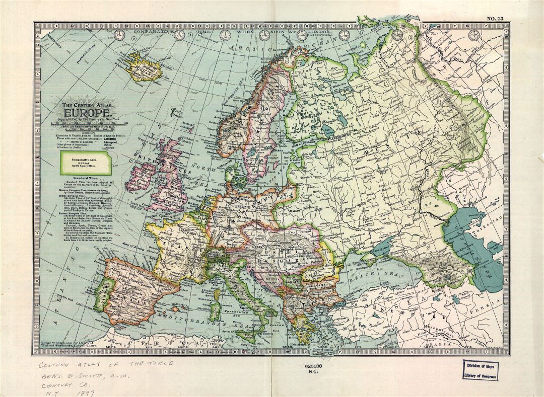 Большая подробная старая карта Европы - 1897