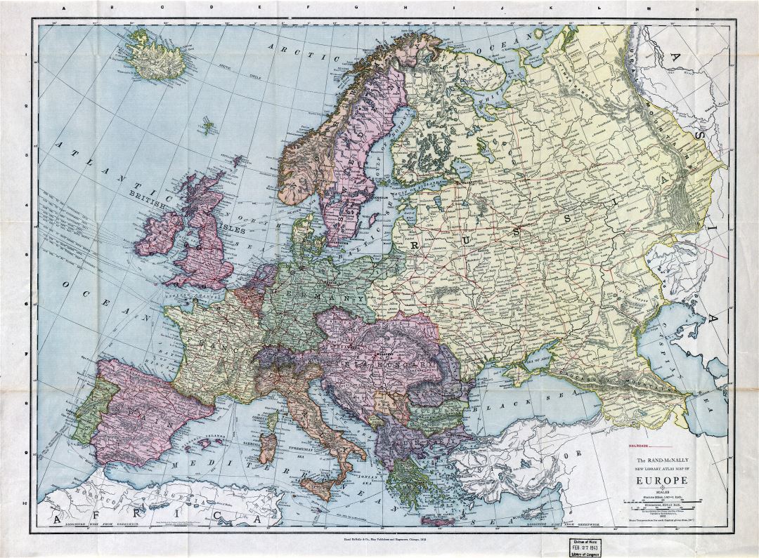Большая подробная старая политическая карта Европы - 1912