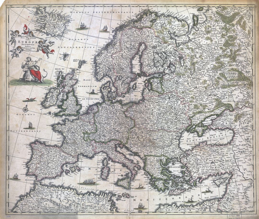 Крупномасштабная детальная старая карта Европы - 1700