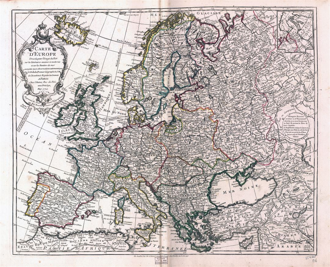 Старая политическая карта Европы в большом формате - 1769