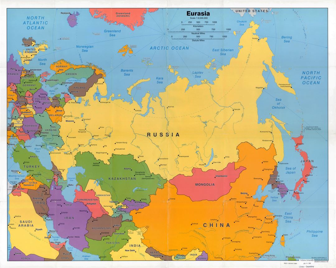 Крупномасштабная политическая карта Евразии - 2006