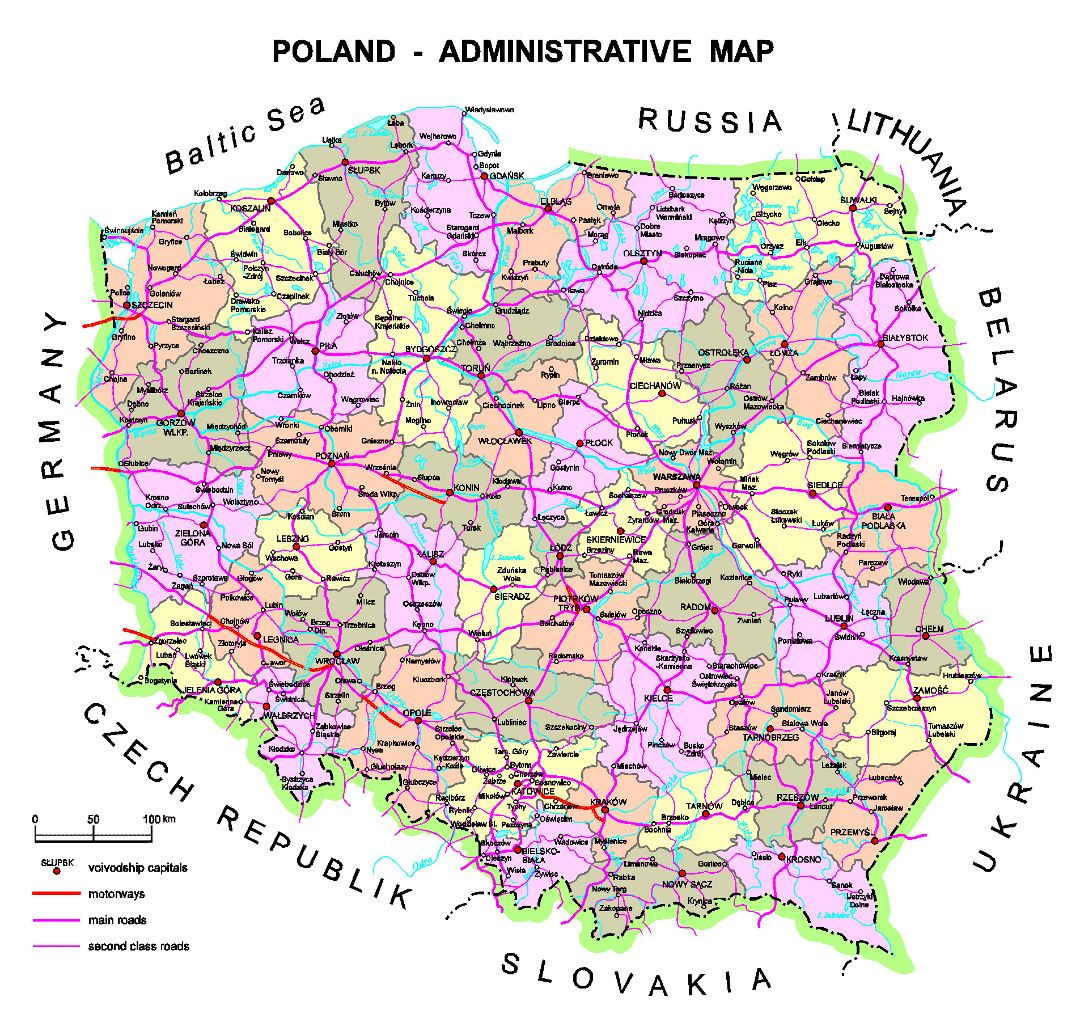 Детальная административная карта Польши