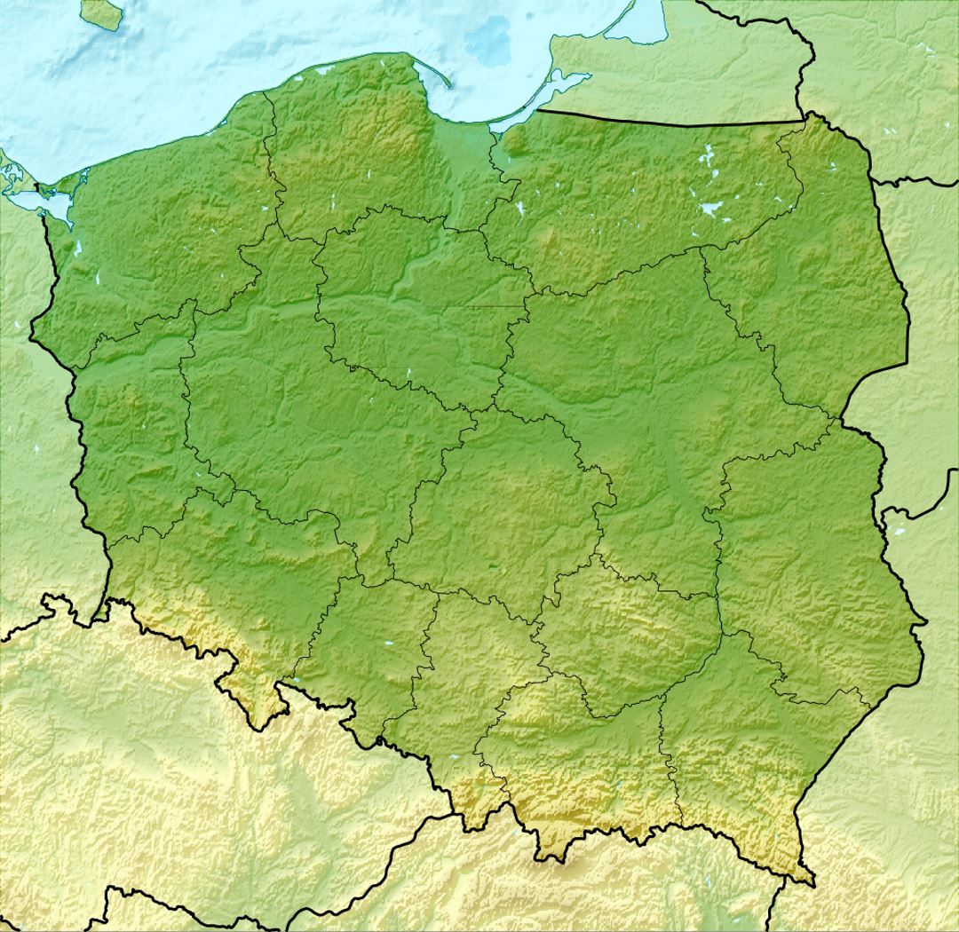 Детальная карта рельефа Польши