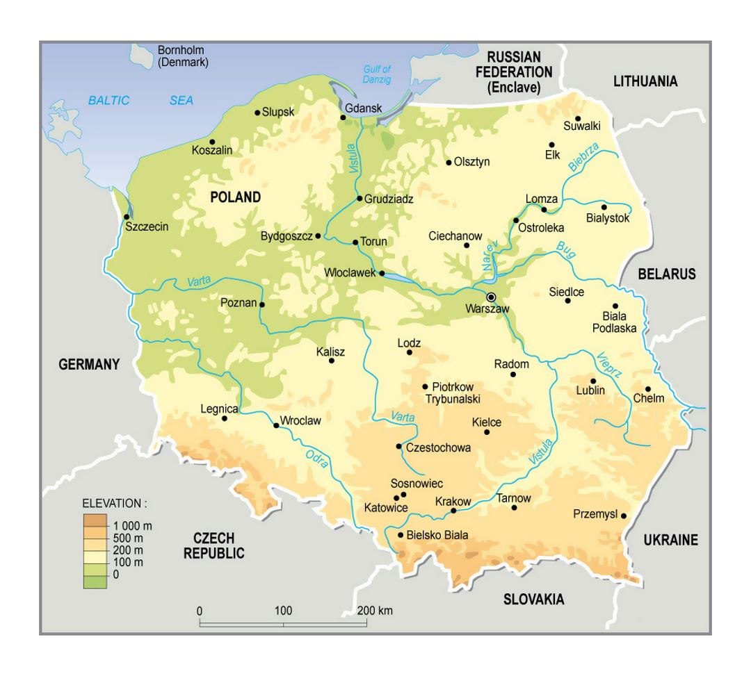Карта высот Польши