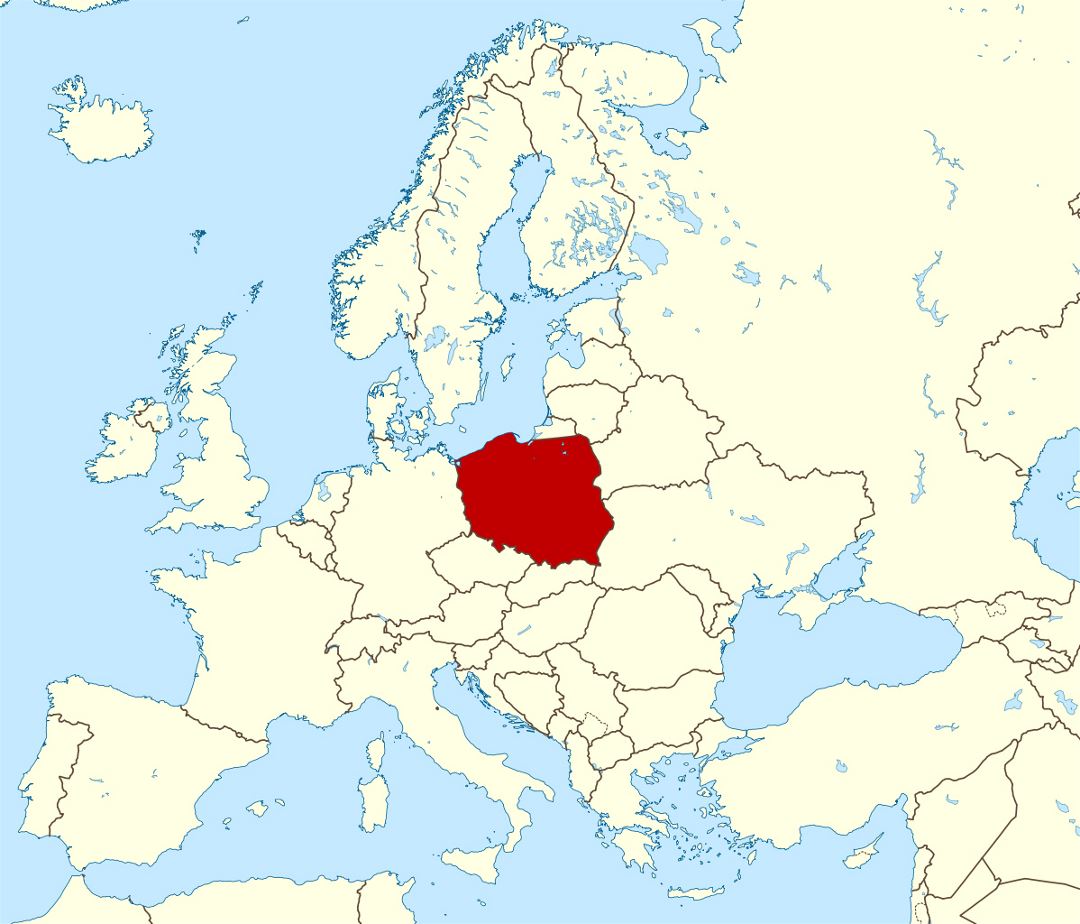 Большая карта расположения Польши в Европе