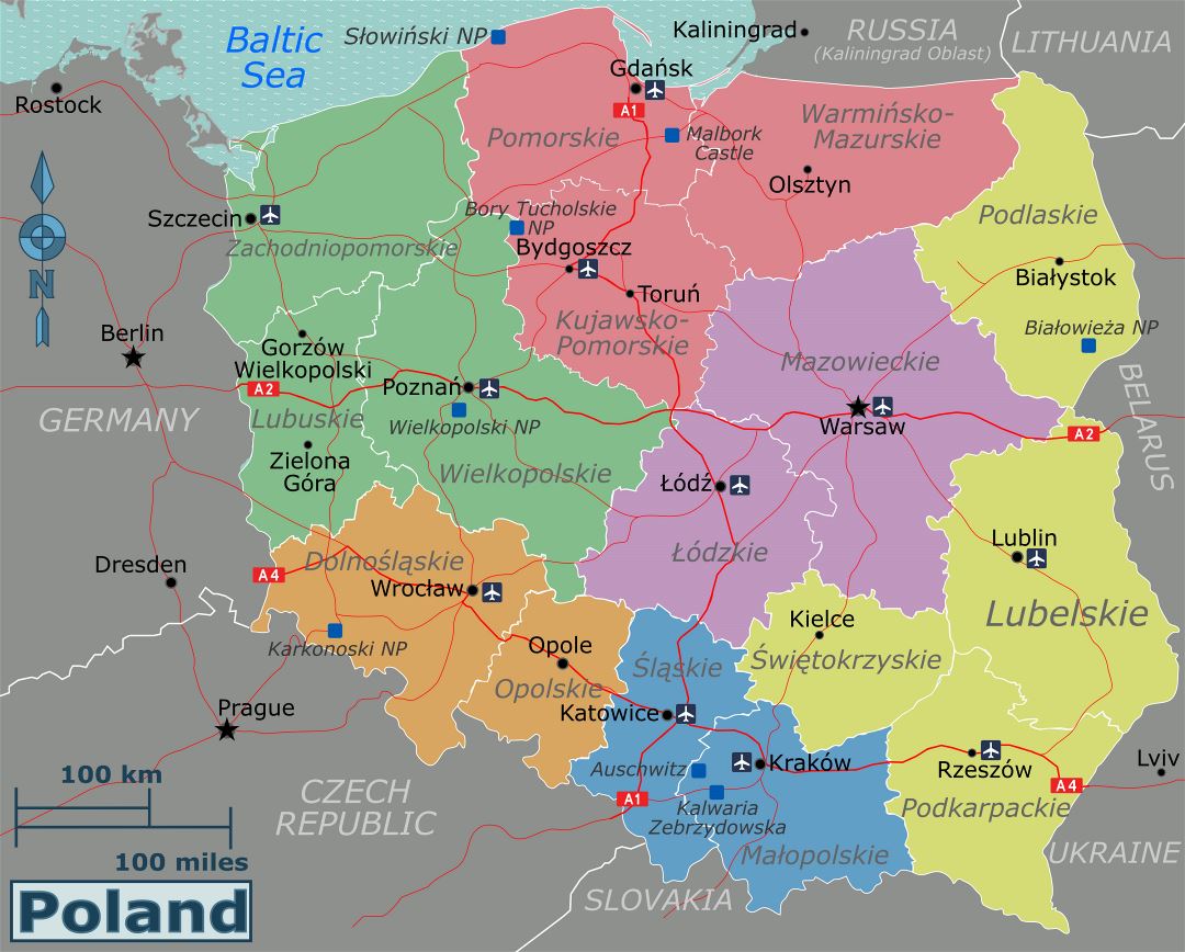 Большая карта регионов Польши